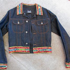 Vintage D&G Womens Jean Jacket, size Large, Dark Denim w/ color trims